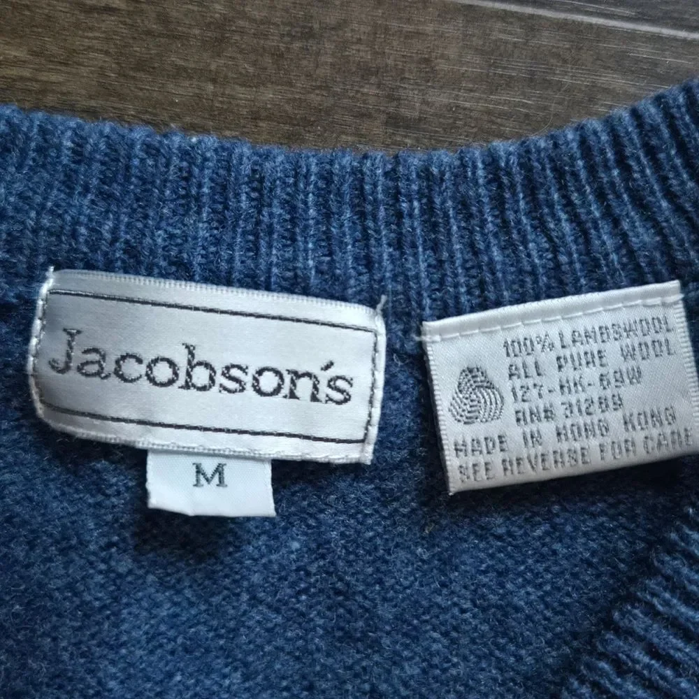 Vintage Jacobson's Lambswool V-Neck Sweater Blue Men's Size M GrandpaCore